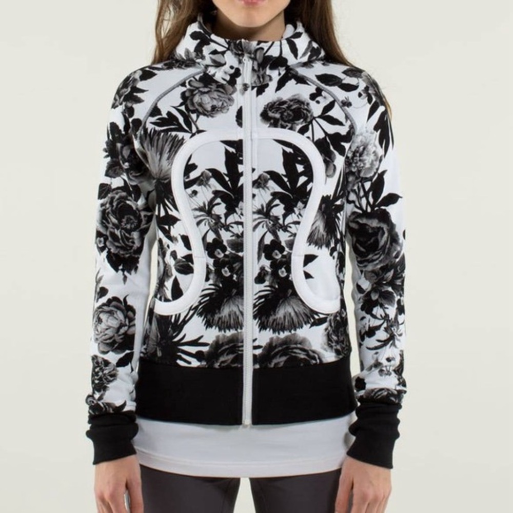 Lululemon Black And White Floral Scuba Hoodie